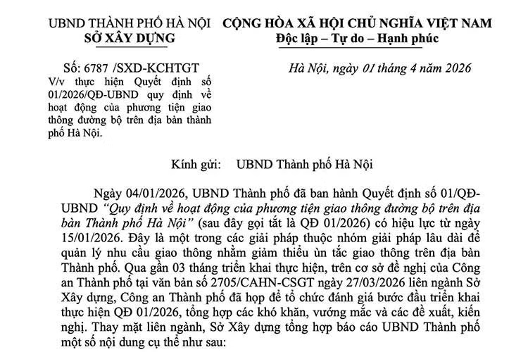 Báo cáo 6787 Sở Xây dựng Hà Nội Hà Nội nới quy định xe pickup