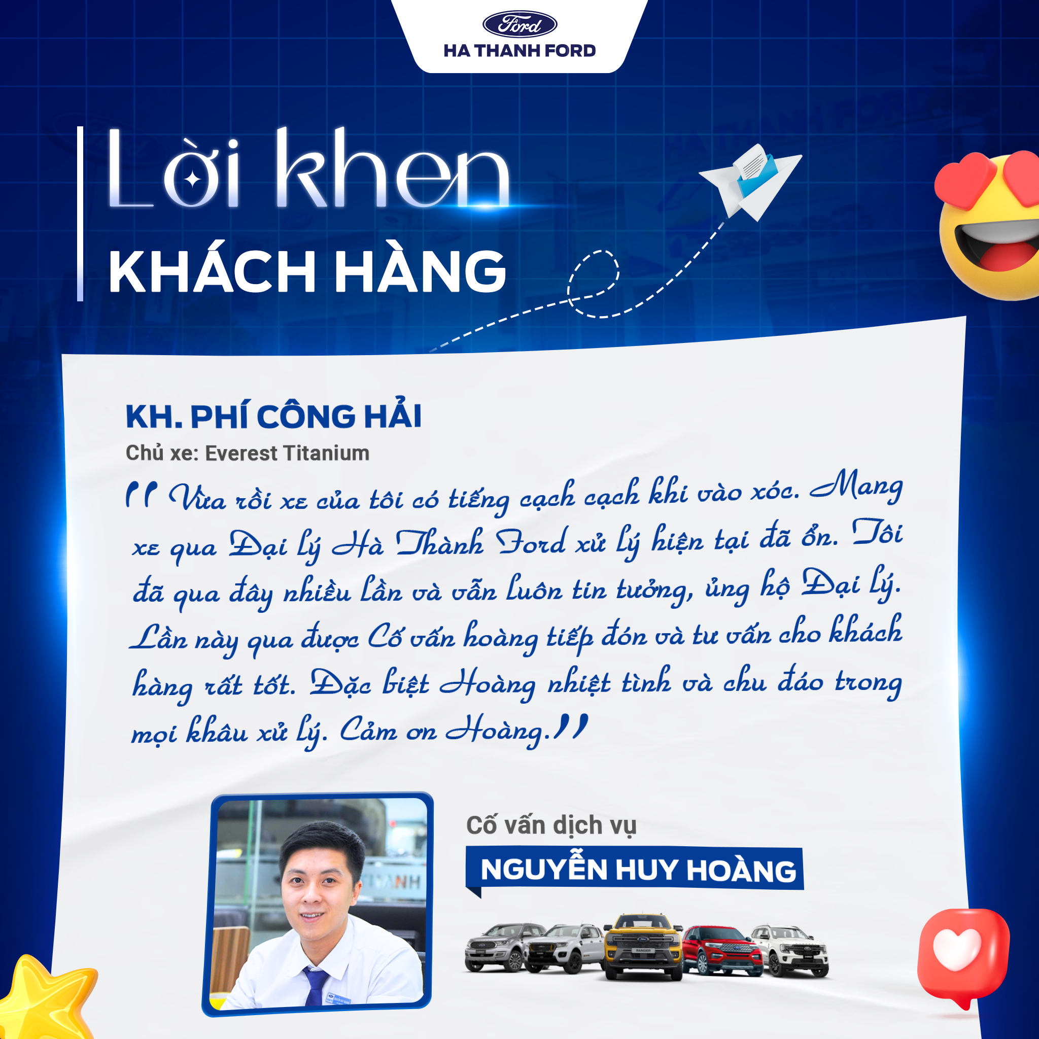 Những lời khen ngợi hay nhất dành cho nhân sự Hà Thành Ford Những lời khen ngợi hay nhất dành cho nhân sự Hà Thành Ford