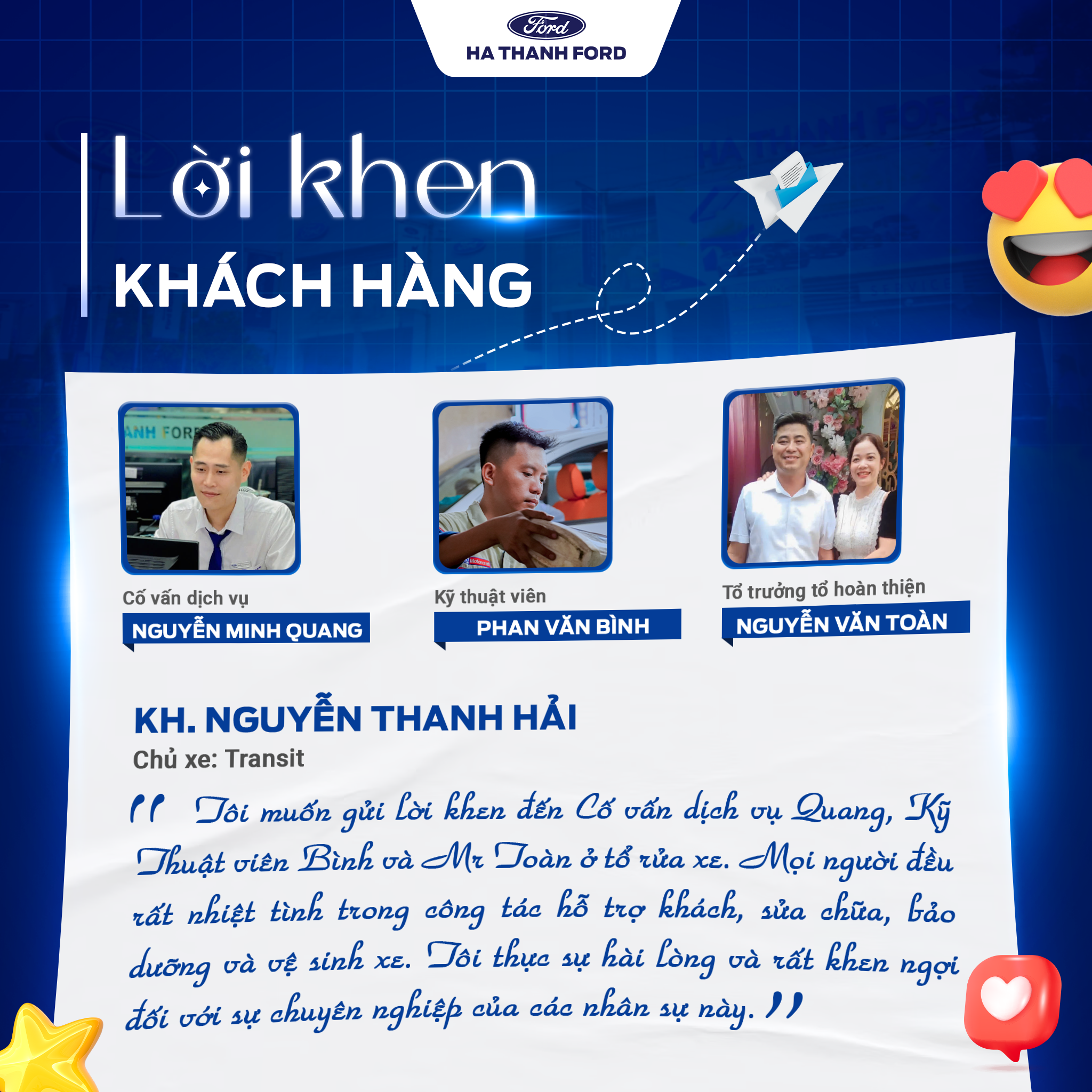 Những lời khen hay nhất khách hàng gửi nhân sự Hà Thành Ford Những lời khen hay nhất khách hàng gửi nhân sự Hà Thành Ford