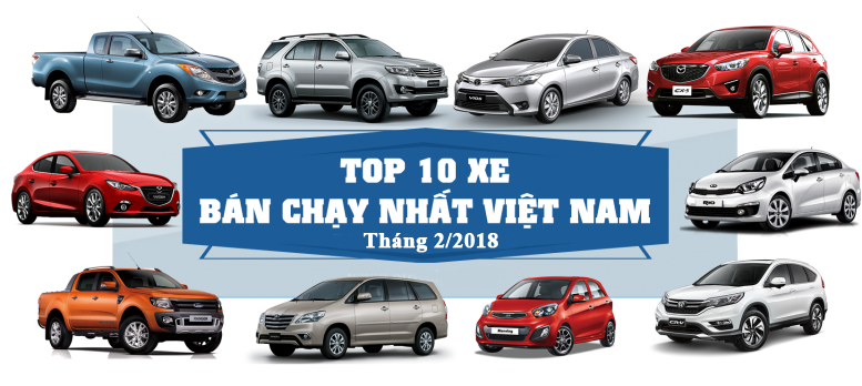 Top 10 xe bán chạy nhất tháng 2/2018 tại Việt Nam